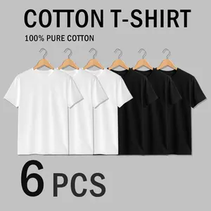 (Up to 6-Pack) Men's 100% Cotton Crewneck T-Shirts, Machine Washable Short Sleeve Basic Tees, Everyday Fashion Casual Tops | TikTokShopFinds,Basic Tshirt，Machine Washable Summer Tops | 4/6 Packs，Value Bundle,black/WihteT-shirt