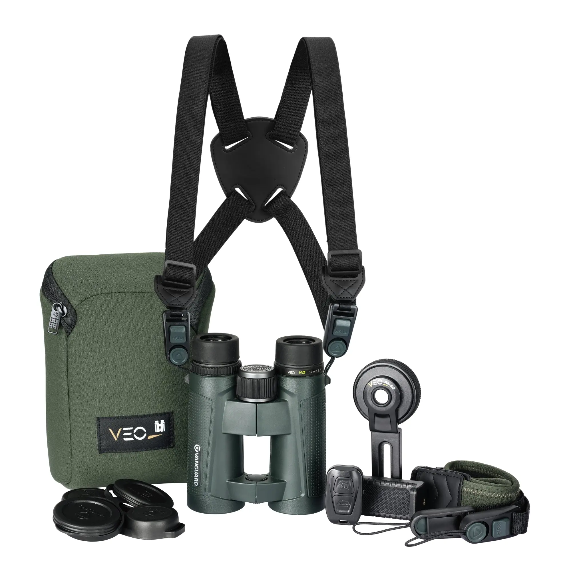 Vanguard VEO HD 10x42 ED Glass Binocular BUNDLE w/ DIGISCOPE ADAPTER, HARNESS, DELUXE STRAP, LIFETIME WARRANTY