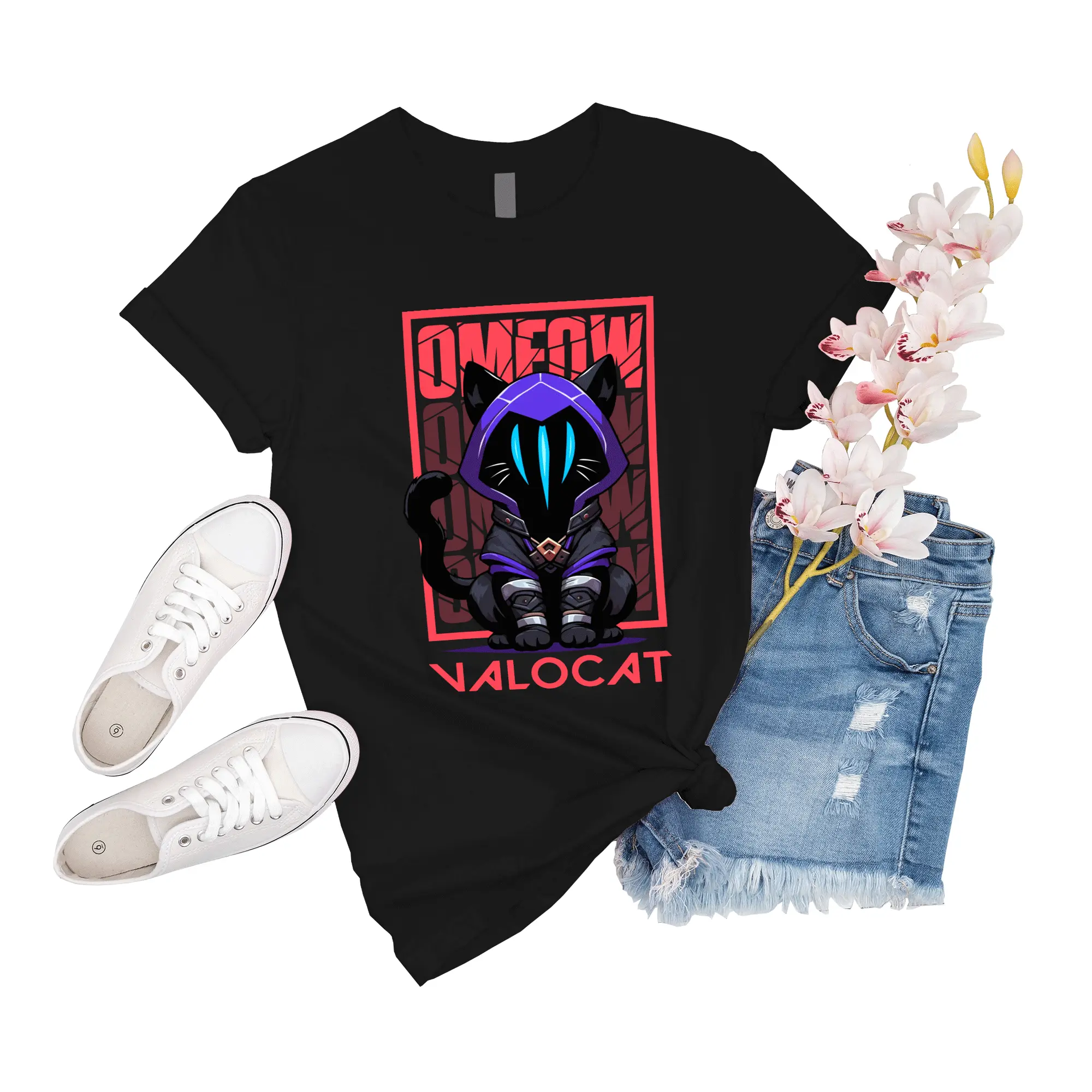 T-Shirt Unisex Omen Valorant Valocat Omeow Shirts Family Event Gift For Men Women Shirt Big Novelty Tee Boy Short Sleeve