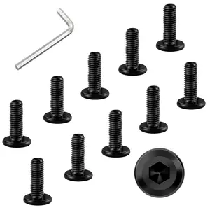 M6 x 20mm Bolt, 10 count Per Set with 1 Hex Spanner, Flat  Hex Socket Cap , Alloy Steel Black Oxide Full Thread, for Furniture, Shelves, Beds, Tables and Chairs Assembly (20 mm)