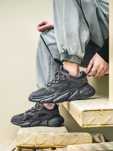 Men's Thick Sole Casual Sports Shoes, PU Material, Anti-Slip Wear-Resistant, Daily Commute Use, All Seasons, Random Print