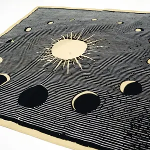 Eclipse Bandana - Book Inspired Cotton Hair Scarf with Earth Sun Design | Boho Style | Soft Cotton Neckerchief | Small Tapestry Print Square Scarf