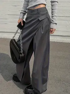 Women's Pure Color Straight Leg Pants with Pockets, Casual Fashion Bottoms, Comfortable and Stylish, Perfect for Daily Wear