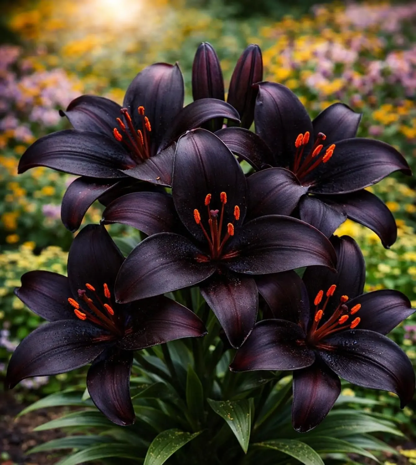5 Blackstone Lily Bulbs for Planting – Deep Burgundy Black Asiatic Lily Flowers – Hardy Perennial Summer Blooms – Dramatic Garden Accent (5 Bulbs)