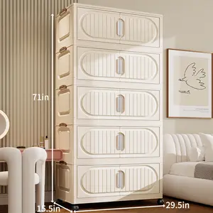 Pre-Assembled Foldable Large Capacity Storage Cabinet, Movable Space Saving Closet Organizer for Bedroom, Bathroom, Living Room, Small Space