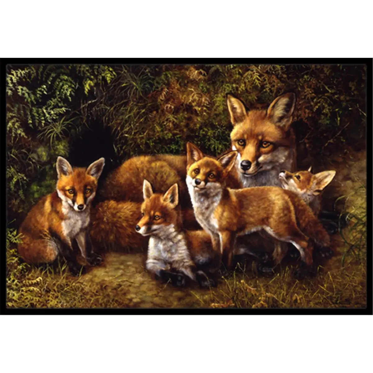 212 MAIN Carolines Treasures Daphne Baxter Fox Family Indoor-Outdoor Mat, 24x36 in, Durable Rug, Fade-Resistant