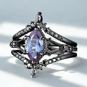Women’s Purple Fantasy Engagement Ring with Stone Accents | Elegant Gothic-Inspired Wedding Jewelry, Daily Wear, Birthday Gift, Mother's Day, Christmas Party, Valentine