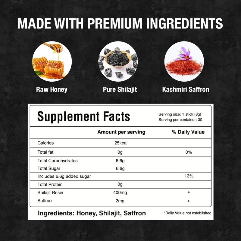 Pure Himalayan Shilajit Sticks with Organic Honey & Saffron (7 Count) | Easy Single Use Shilajit Sticks | Boosts Energy & Immunity with 85+ Trace Minerals, 75%+ Fulvic Acid