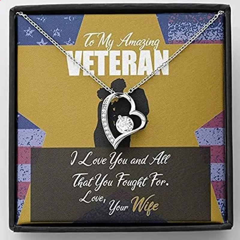 To My Amazing Veteran Necklace, Forever Love Necklace, Personalized Anniversary, Anniversary For Husband, Gift For Army history Jewelry Necklaces styles On Birthday, Xmas, Anniversary. Necklace Jewelry With Meaningful Messages Card & Box