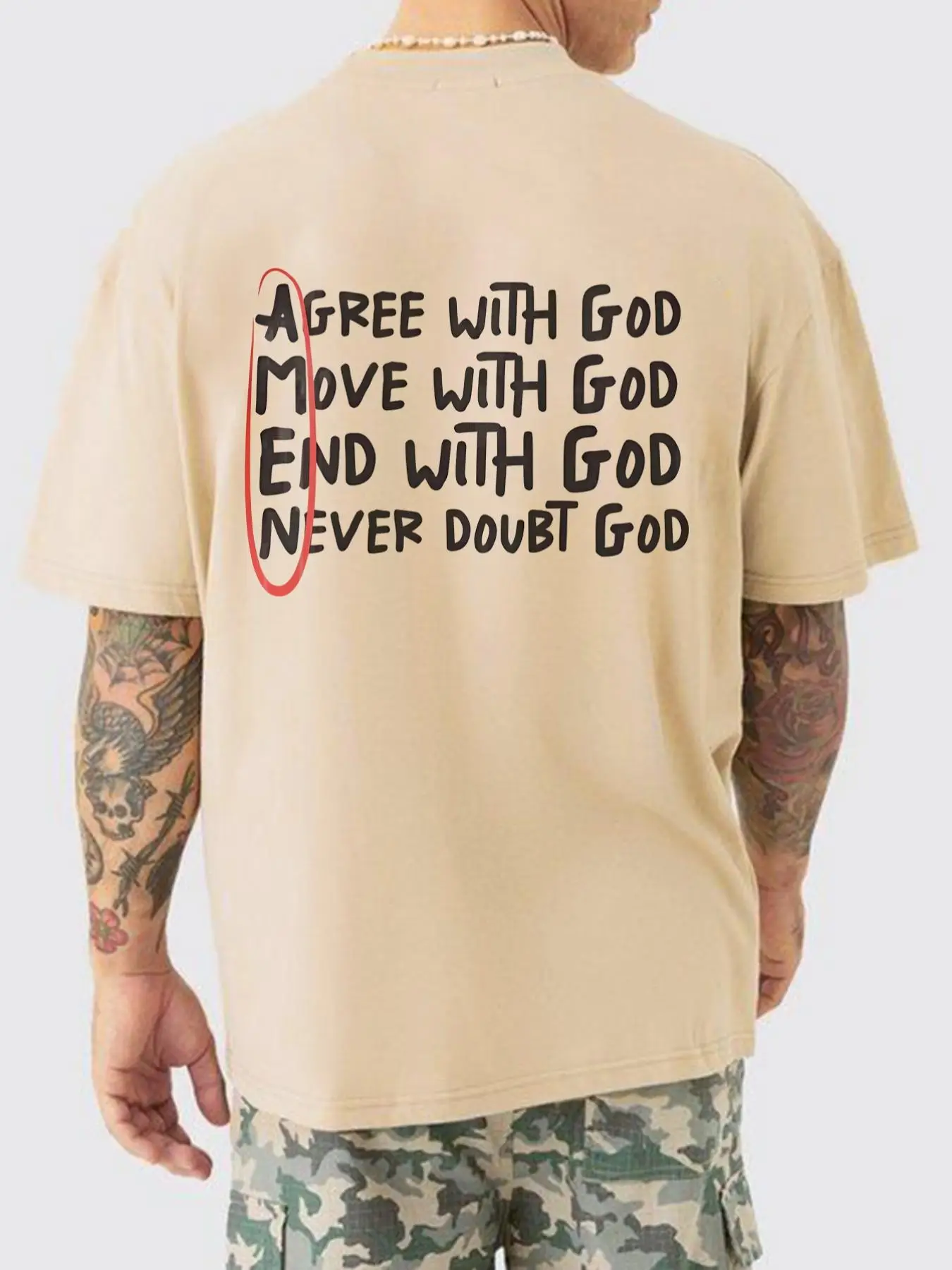 Men's Letter Print Drop Shoulder Tee, Regular Fit Street Fashion Half Sleeve Stand Collar T-shirt, Men's Casual Summer Clothes Top for Daily Wear