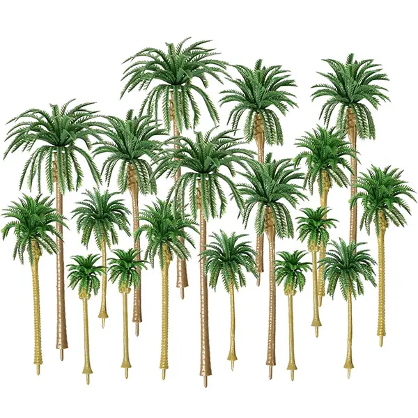 HUIANER 18PCS Artificial Palm Tree Ornaments, Casual Mixed Pack 5-Size Mini Fake Plastic Trees (3.1"-6.3") Without Stands for DIY Scenery, Cake Decoration