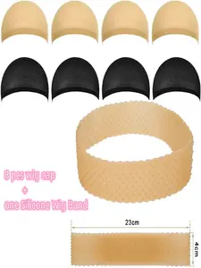 No-Slip Wig Bands & Caps Set, 1pcs Wig Grip + 8pcs Wig Caps, Ideal for 20-24 Inch Heads, Secure Fit Design