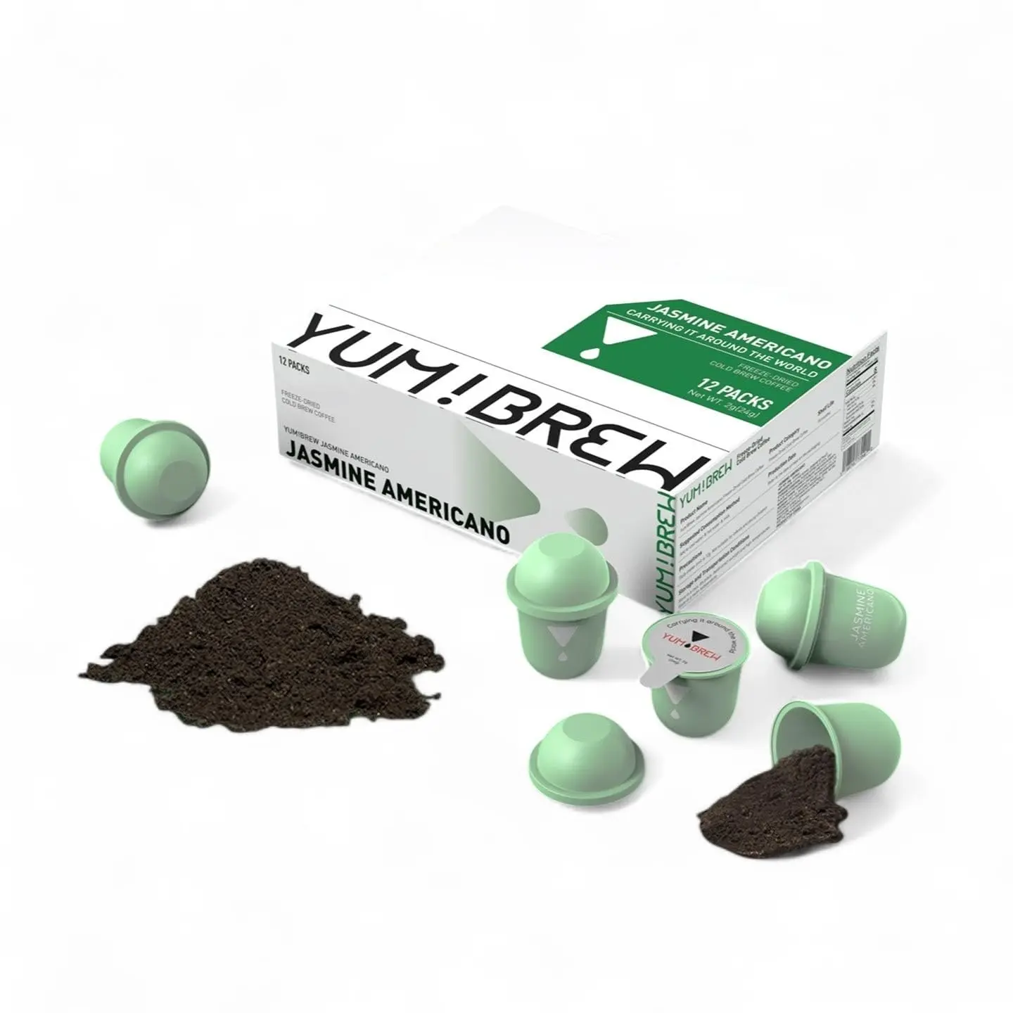 YumBrew Instant Jasmine Americano Coffee Capsules, 12 Count – Freeze-Dried Yunnan Arabica Coffee Pods with Hidden Fortune Note, Floral & Smooth, Hot or Iced Coffee, No Machine Needed, No Sugar