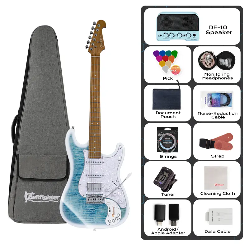Bullfighter D160SE Limited Edition Smart Electric Guitar Music Gear with Built-in Effects, Bluetooth Live Streaming, and Headphone Monitoring for Recording