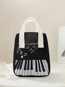 Piano Key Pattern Reusable Women's Handbag, Cosmetic Storage Bag with Compartments, Ideal for School, Work, Travel, Business Trips