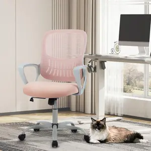 Furniture  Ergonomic Office Chair Home Desk Mesh Chair With Fixed Armrest Executive Computer Chair With Soft Foam Seat Cushion