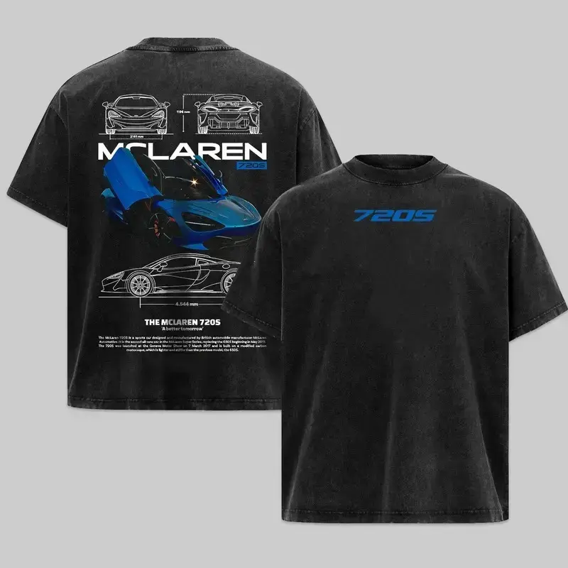 Vintage Washed 720S Super Car Graphic Tee Unisex Oversized Heavyweight Cotton Racing Shirt Retro Streetwear Trending Menswear Top