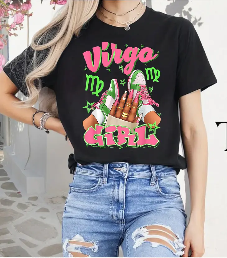 Women's 100% Cotton Round Neck Short-Sleeve Cute Tshirt - All Seasons Casual Clothes, Vintage Astrology Zodiac Design for Virgo Girls' Birthday