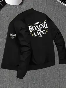 Men's Boxing Print Trendy Jacket, High-End Casual Youth Outerwear, Stand Collar Fitted Coat for Fall & Winter