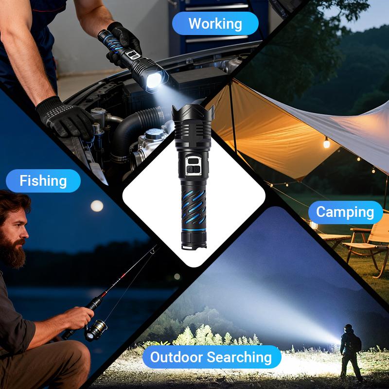Rechargeable Super Bright Tactical Flashlight – High Lumens Zoomable LED Torch, 5 Modes, Waterproof IPX7, USB-C Rechargeable, Durable Outdoor Camping & Home Emergency Light