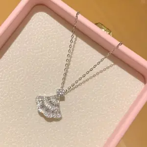 925 Sterling Silver Princess Skirt Fan Pendant Necklace - Dainty Clavicle Chain Sparkling Minimalist Design for Women