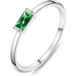 Silver Birthstone Rings for Women Dainty Stackable Engagement Wedding Promise Rings Non Tarnish CZ Emerald Green Gemstone Ring Mothers Birthday Gift Size 5-9