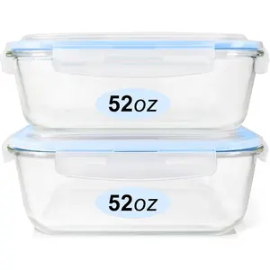 Glass  Storage Containers Set, Large Size Containers with ,  Locking ,  Leak Proof Glass Meal Prep Containers, Freezer to Oven Safe (2 Pack of 52oz)