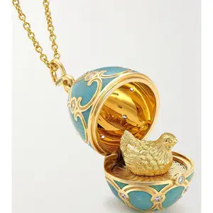 Vintage Enamel Egg-shaped Pendant Necklace, Ideal As Mother's Day Gift And Bridal Shower Favor – Built-in Surprise Capsule Pendant For Storing Photos Or Small Trinkets, Retro Style, Suitable For Year-round Casual Wear