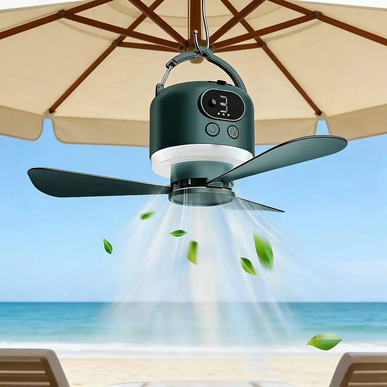 Portable Camping Ceiling Fan, 10400mAh, USB Rechargeable Tent Fan with Remote Control, LED Light, Detachable Blades, 4-Speed Settings