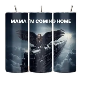 Ozzy Inspired Insulated Tumbler - "Mama I'm Coming Home" Train and Wings Art, Portable Reusable Washable Thermal Water Bottle, Insulated Bottle, Kitchenware Drinkware, Water Bottles