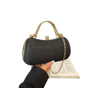 Niche Elegant Hard‑Case Evening Bag For Women, Sparkling Rhinestone Chain Crossbody Shoulder Purse, Stylish Box‑Shaped Handbag With Detachable Chain Strap, Glamorous Clutch Ideal For Wedding Prom Banquet And Formal Evening Occasion