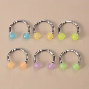 $5 and Low -  6Pcs 16G Glowing Horseshoe Nose Septum Stainless Steel