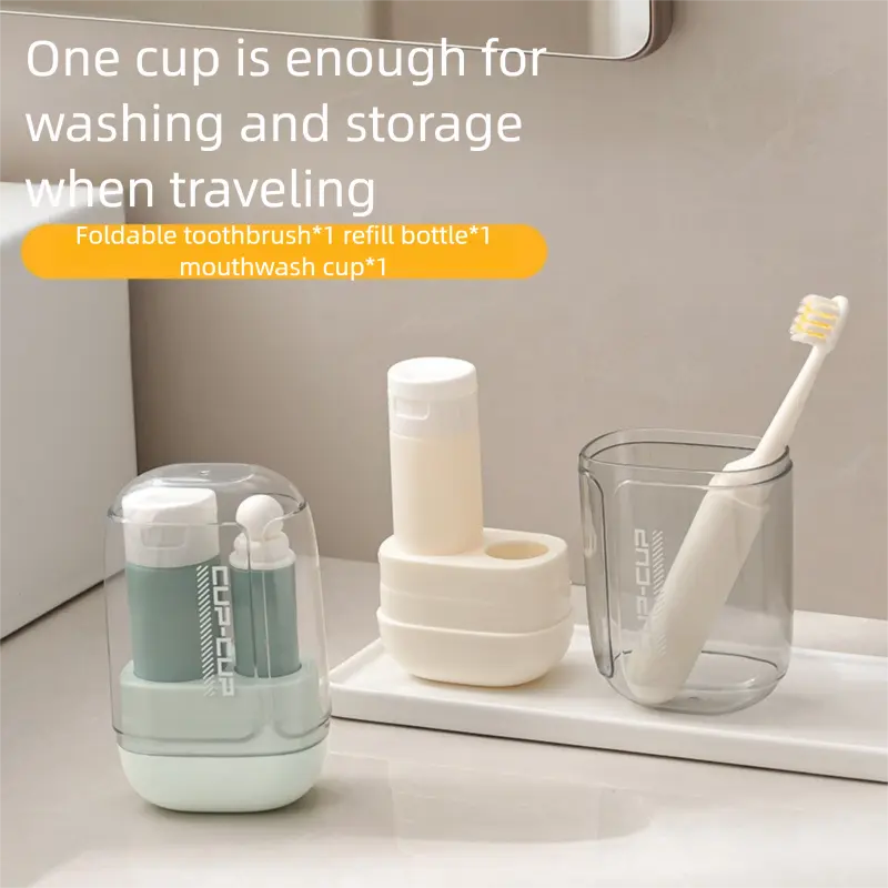 Multifunctional Plastic 3-in-1 Portable Travel Toiletry Organizer - Bathroom Toothbrush Holder with Mouthwash Cup, Toothpaste Storage Box for Business Trips, No Mess Solution