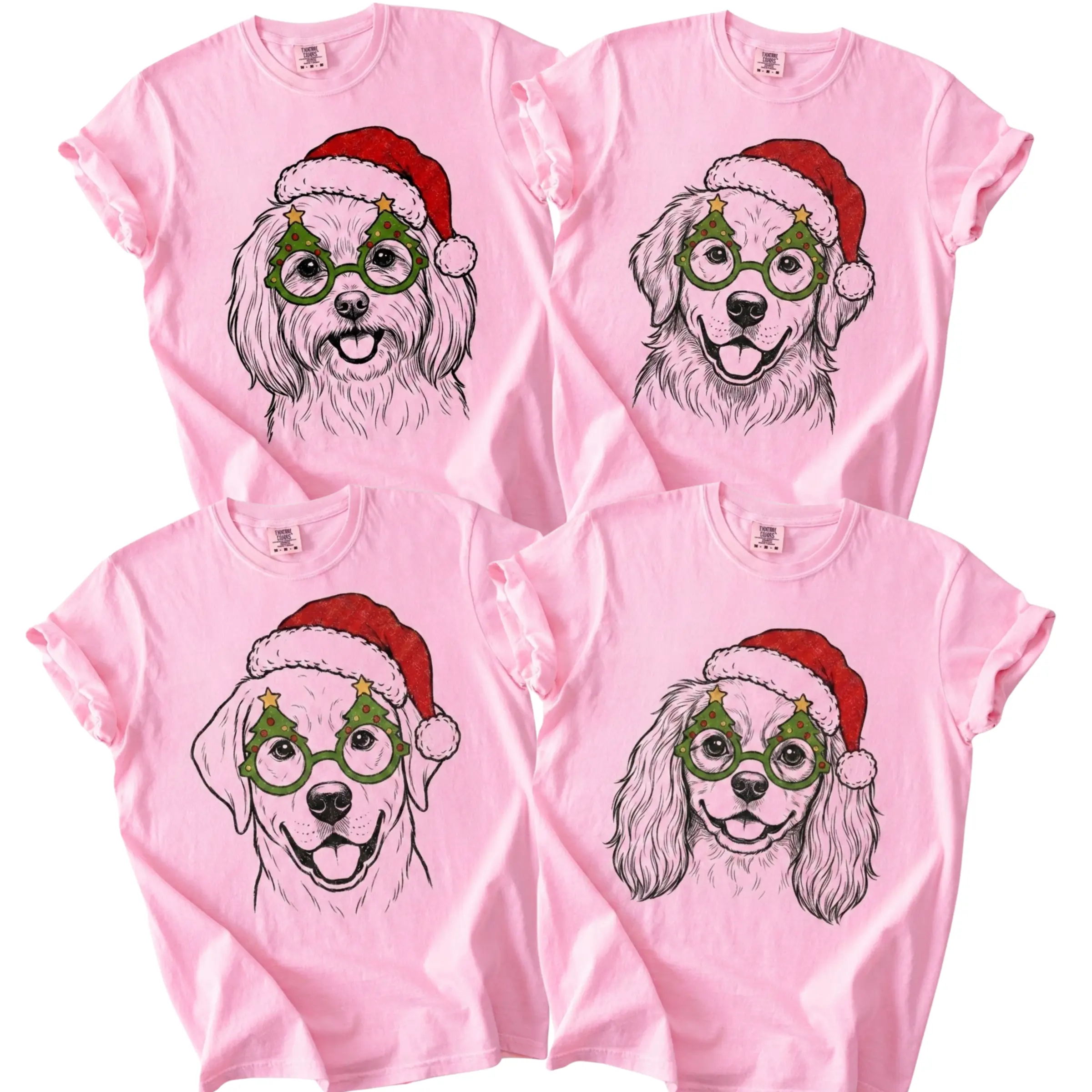 Comfort Colors 50+ Dog Breeds Christmas Shirt, Cute Santa Dog Tee, Christmas Tree Glasses Puppy T-Shirt, Festive Holiday Gift for Dog Lovers