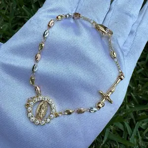 Rosary Charm Bracelet for Her - Elegant Design with Circular Pendant and Cross Charm