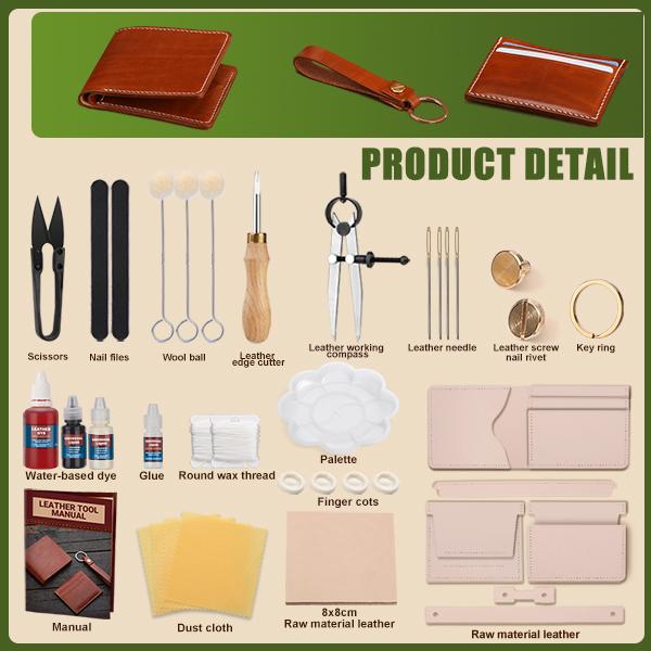 Harxvto Men's Wallet Leather Craft Tools Set Video Tutorials for Wallets Card Holders Handmade Smooth Leather, Classical Style Durable Retro Short Multi-function Credit Card Holder Perfect Gift