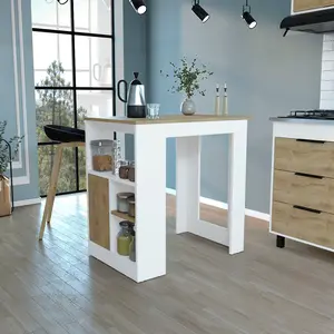 Dreamzon furniture Kitchen Island 36" H, Three Open Side Storage Shelves and One Push-to-Open Cabinet, White/Macadamia