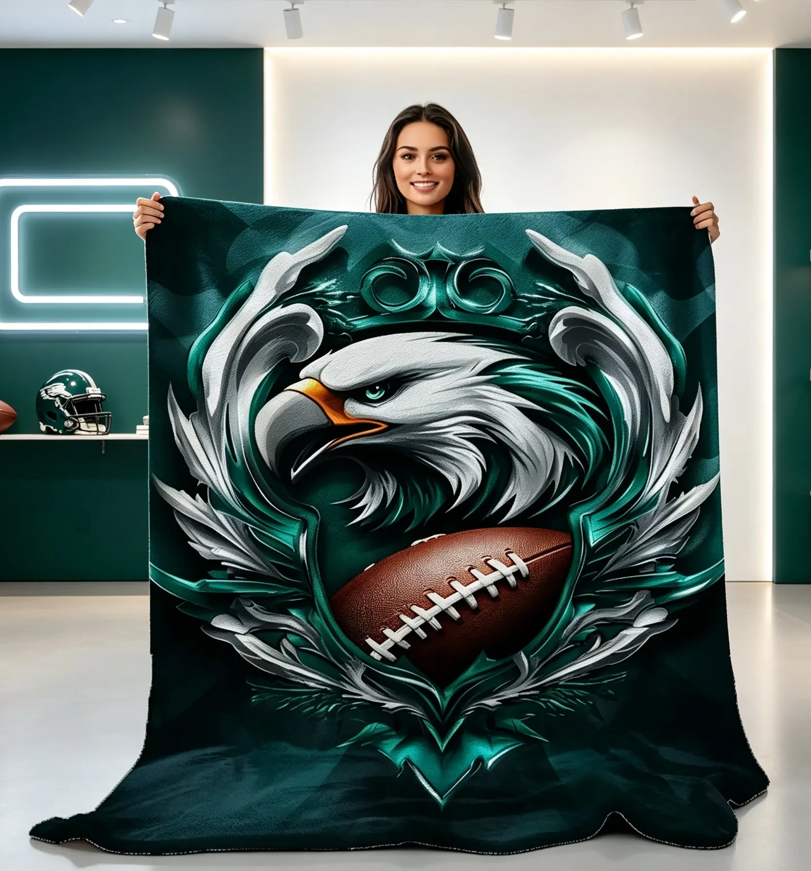 Retro Eagles Shield-Pattern Rugby-Themed Throw Blanket – Soft and Cozy Flannel (for Sofa or Bed) – Ideal Game-Day Gift for Sports Fans – Lightweight Blanket Serving as Both Home Decor and a Travel Warmth Essential