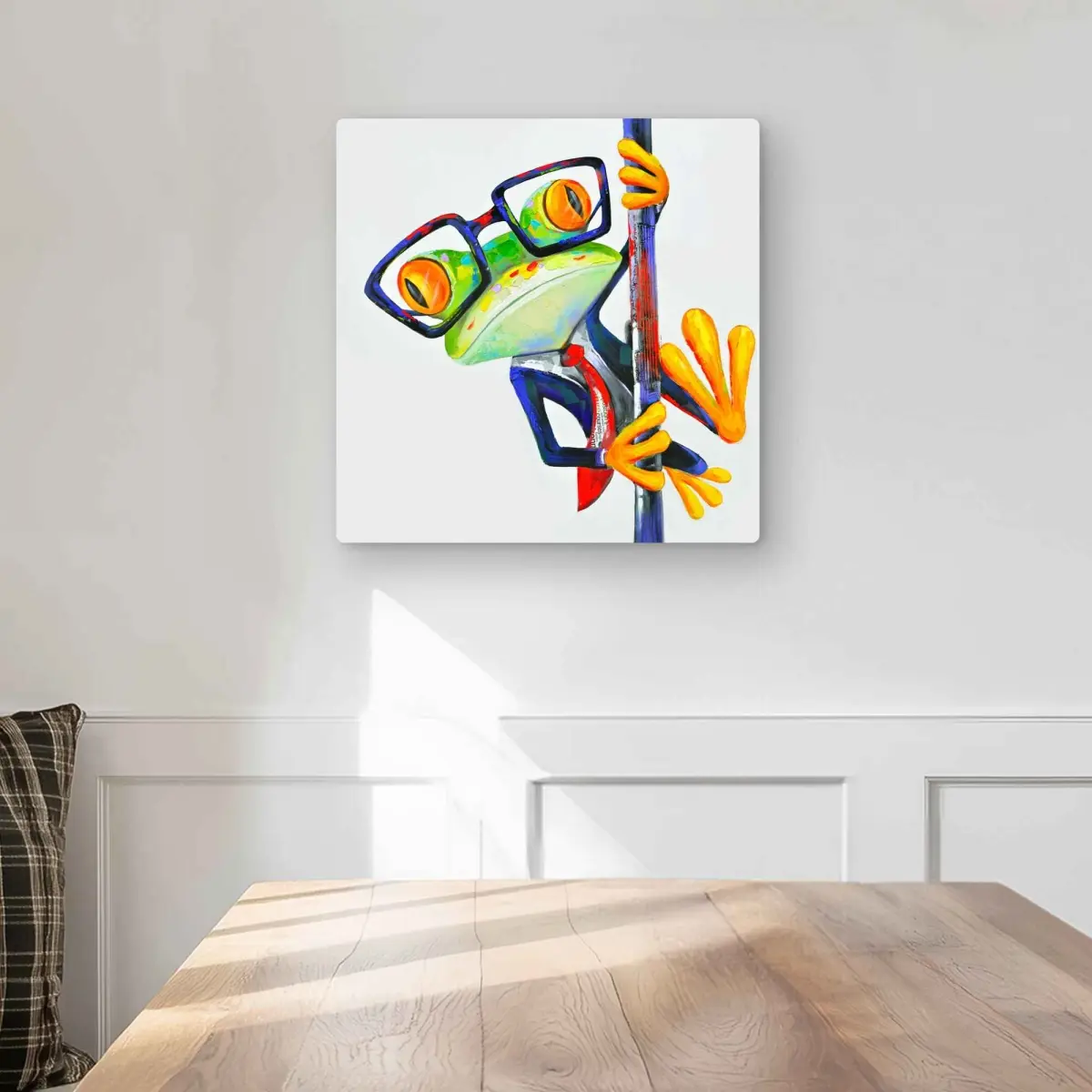 212 MAIN 16x16 in. Lightweight Aluminium Funny Frog with Glasses Wall Decor - Green Metal Print, Children's Room Decoration, Animal Character Figures Prints Gift