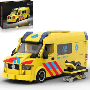 Emergency Ambulance Building Blocks Set, International Rescue Vehicle Model Car Kit, Detachable Roof and Functional Doors, 618 Pieces, Compatible with Lego, Bricks