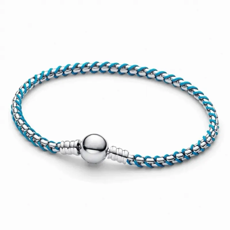 Silver Plated Woven Mesh Bracelet with Blue Cord | Minimalist Fashion Bracelet for Women | Elegant Everyday Jewelry