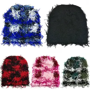 Cozy Chunky Knit Winter Hats 2 Pack Distressed Tassel Fuzzy Beanie Cap for Men Women Y2K Beanies Trendy Warm Outdoor Ski Knit Caps for Women and Men