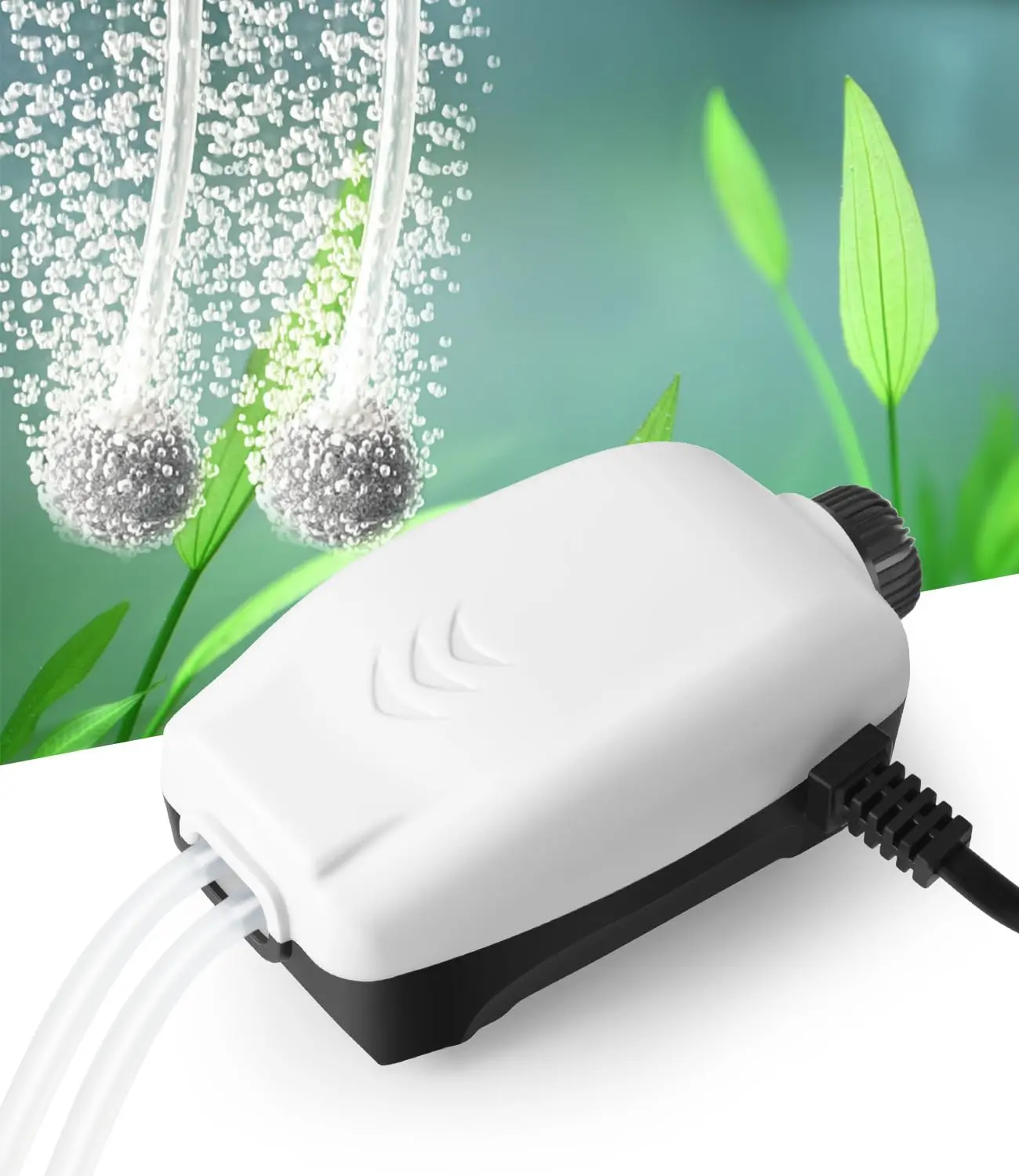 2W Nano Whisper Aquarium Air Pump - ABS Shell, 2 Check Valves, 57GPH Adjustable Dual Outlets, High Efficiency Low Consumption Aquarium Pump for 1-50 Gal Fish Tanks.aerator water