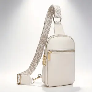 Vegan Leather Sling Bag, Crossbody Bags for Women and Men with Detachable Shoulder Strap, RFID Blocking Bag for Hiking Travel and Daily Use, Machine Washable Casual Crossbody Leather Bag, Beige