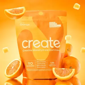 Create Creatine Monohydrate Gummies for Men & Women - Orange Color, 90 ct - Dietary Healthcare Supplement with Focus, Strength, and Endurance Benefits - Vitamin, Edible