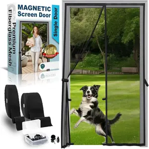 Fiberglass Mesh  Screen Door - Heavy Duty Self-Closing  Door Net Screen with  Closures - Fits Doors Up to 34"x95" - Black - by