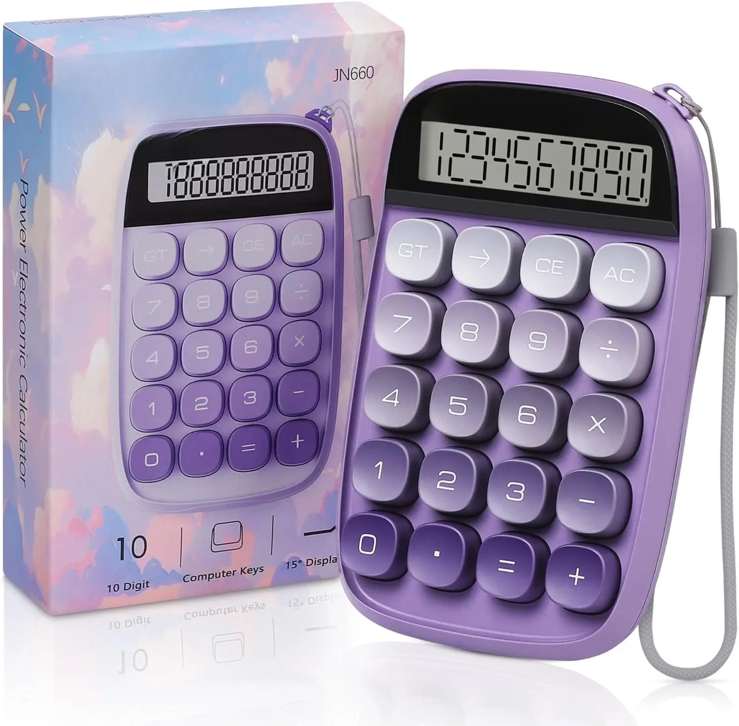 Purple 10 Digit Mechanical Calculator with Large LCD Display, Buttons, and 10-Digit Display Functionality for Everyday Use and Basic Office Work