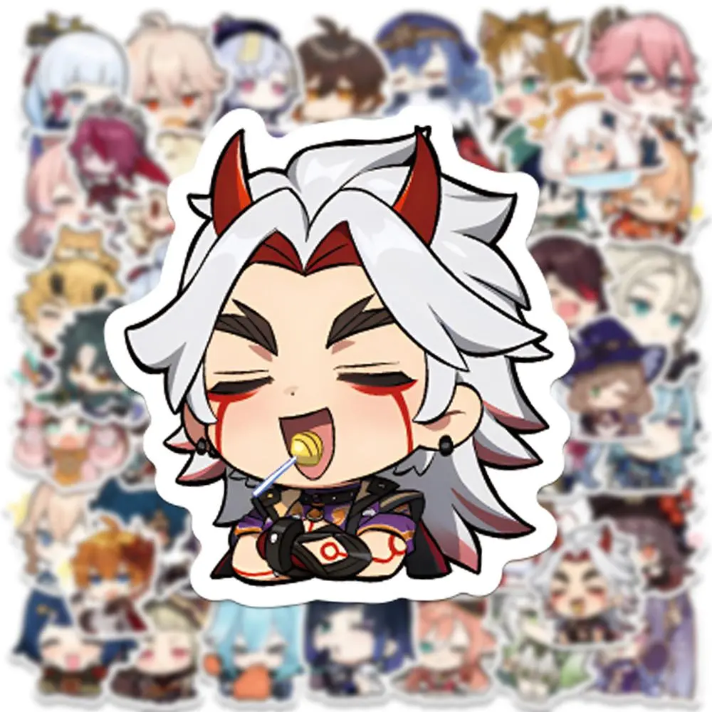 Genshin Impact Cute Anime Game Cartoon Stickers, 10/30/50pcs Waterproof Collectibles for Unisex Game Fans, Decorative DIY Decals for Luggage, Bike Helmet