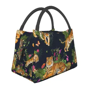 Lunch box, lunch bag, reusable portable insulation bag, insulation bag,tiger pattern, suitable for outdoor camping, work, school, fitness
