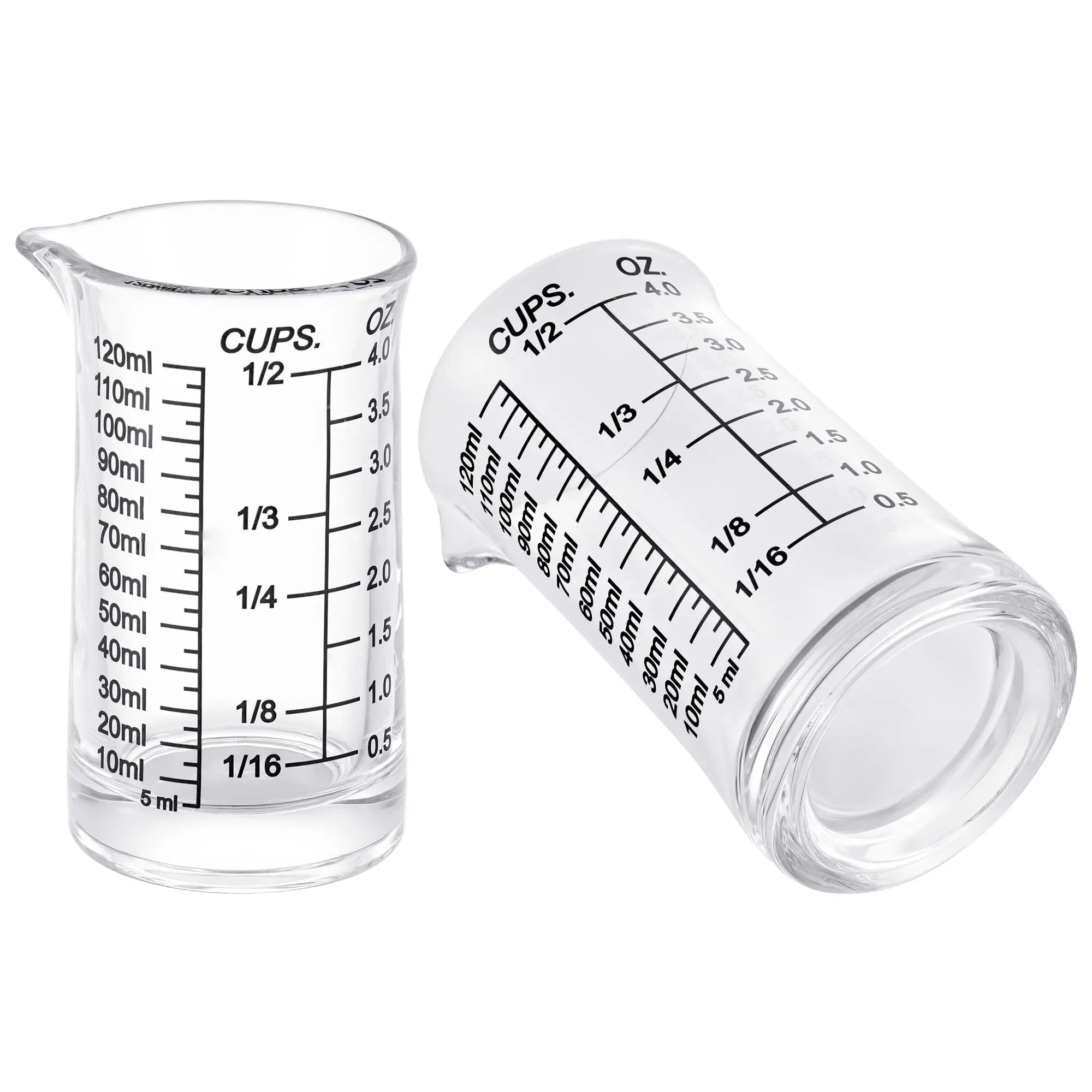 Shot Glass Measuring Cup 4 Ounce/120ML Heavy High Espresso Glass Cup Black V-Shaped Spout Pack of 2 for Easy Readiness and Stability